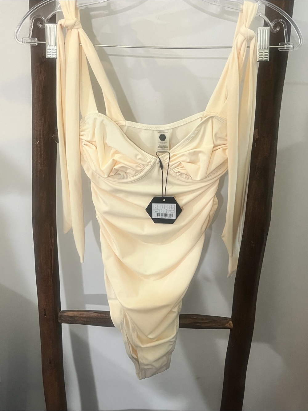 OW Swim Tie-Shoulder One-Piece Swimsuit in Soft Cream